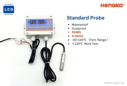 4-20mA stainless steel probe temperature humidity transmitter with display HG803-2W4P-04