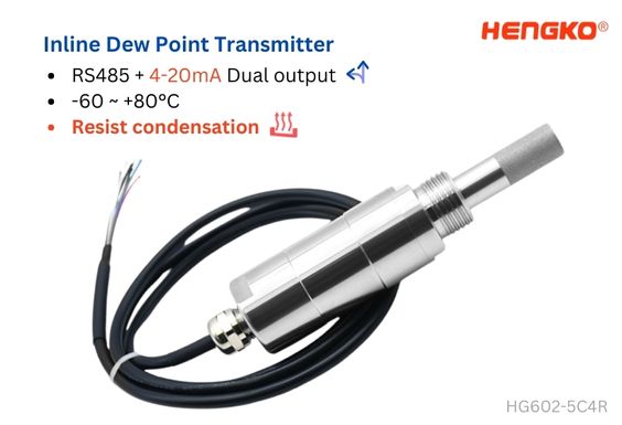 4-20mA and RS485 inline dew point transmitter Heating to resist condensation HG602