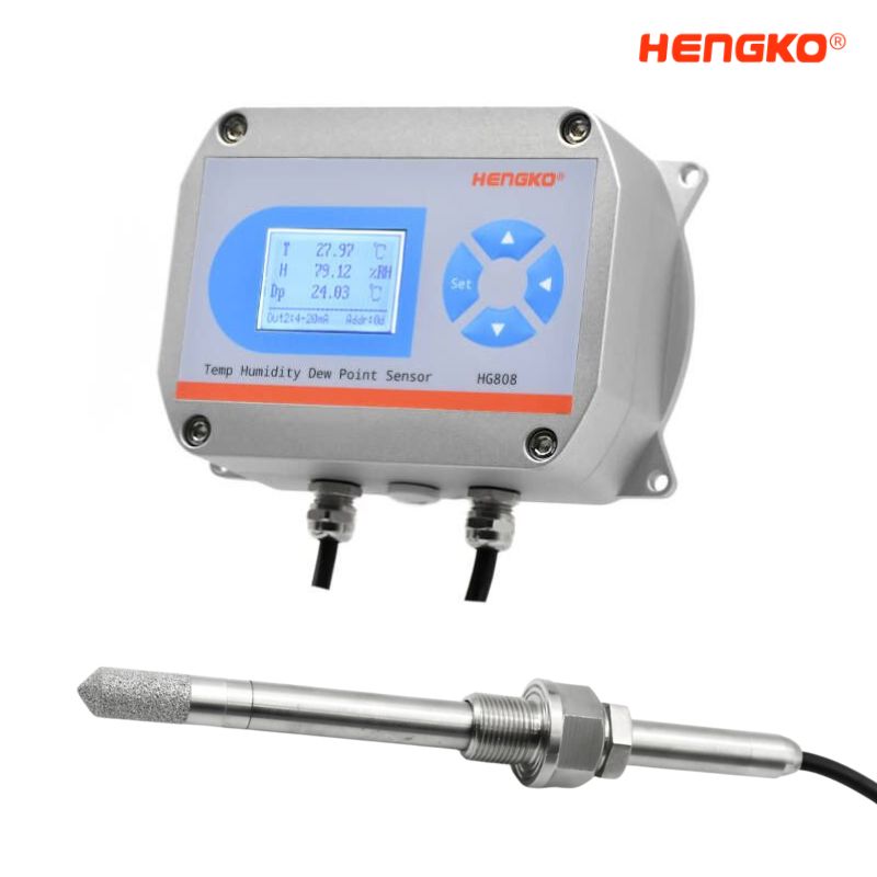 high temperature humidity transmitter with extended screw metal probe display